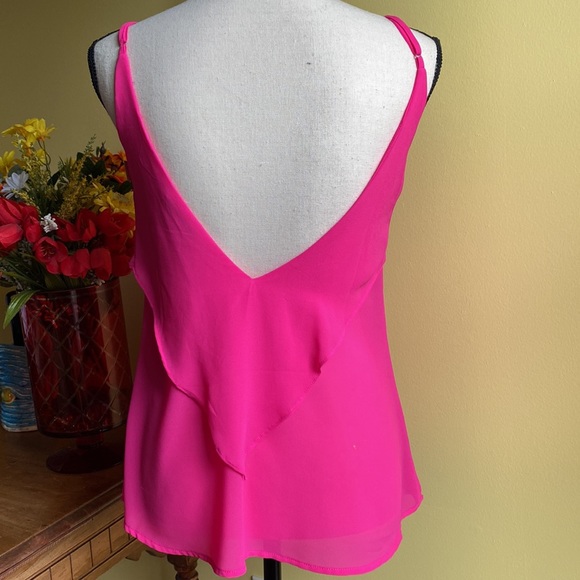 “Naked Zebra” Neon pink spaghetti strap top with ruffled front and back. Size S - Picture 7 of 14